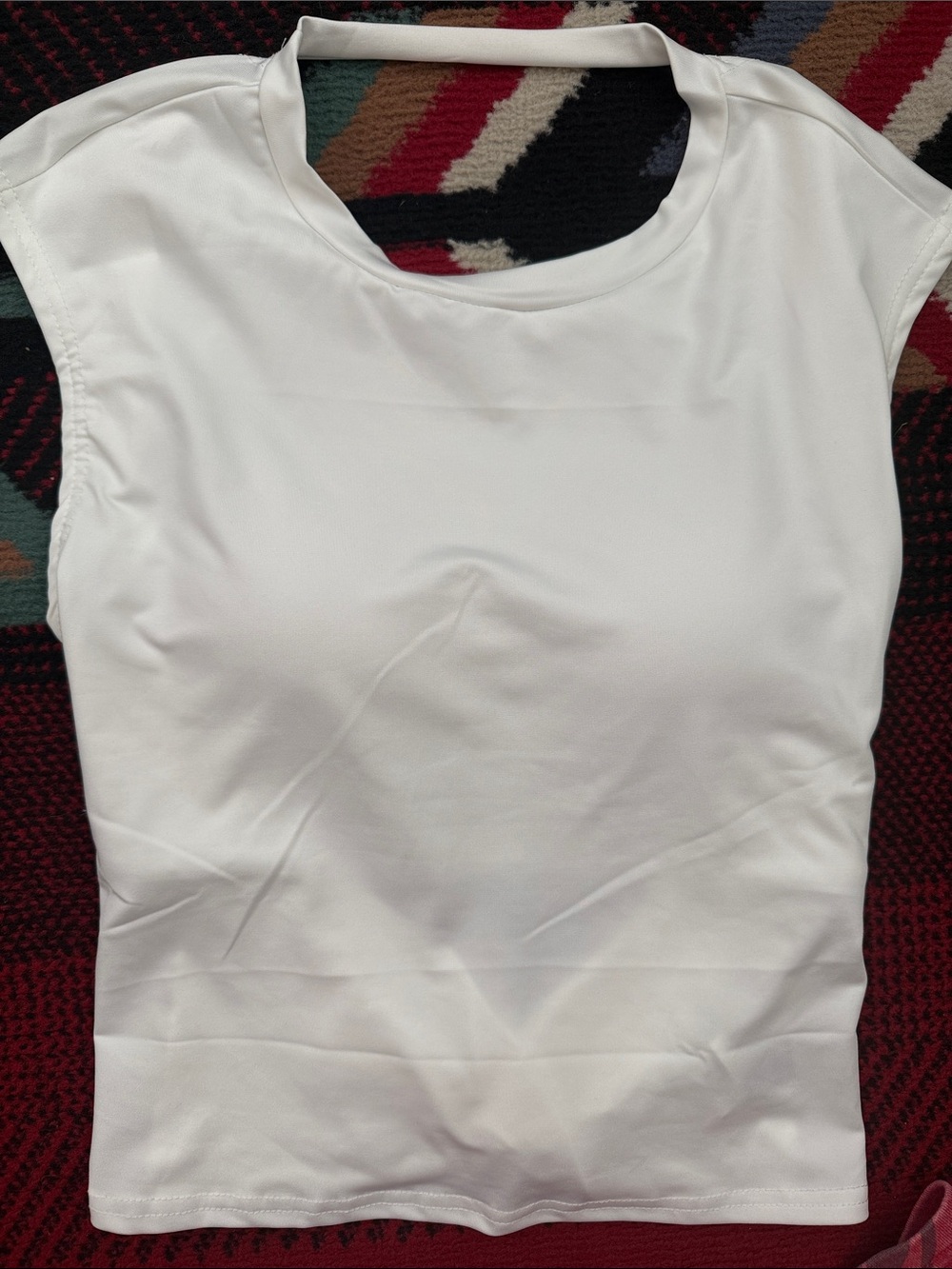 Women's White Crewneck Tank Top with Cap Sleeves built in bra